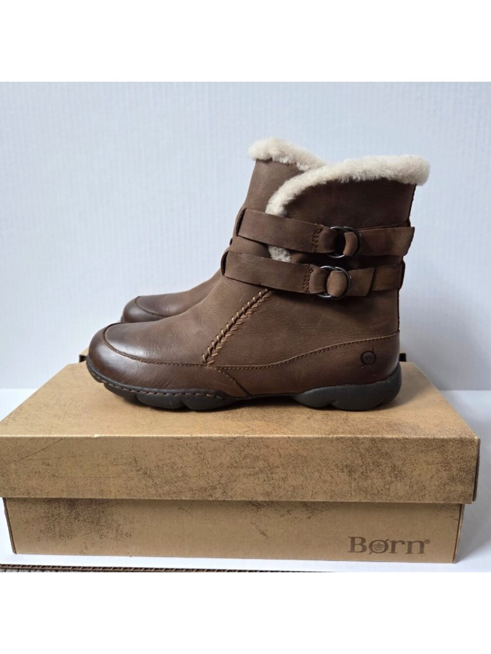 Born Boots Womens 8.5 Brown Leather Shearling Lined Boho Hippie Booties